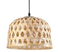 CHUERAK Double-Layer Bamboo Weaving Pendant Light Basket Wicker Chandelier Lampshade Nordic Hand-Woven Hanging Lamp Circular Farmhouse Hanging Lighting for Kitchen Island Dining Living Room