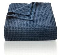 CHUFFED 100% Cotton Blanket 270 x 230 cm, Soft and Breathable Bedspread, Waffle Pattern, Lightweight Blanket as Sofa Blanket, Couch Blanket, Soft Cuddly Blanket Living Room, Sofa Couch, Navy