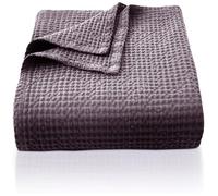 CHUFFED 100% Cotton Blanket 270 x 230 cm, Soft and Breathable Bedspread, Waffle Pattern, Lightweight Blanket as Sofa Blanket, Couch Blanket, Soft Cuddly Blanket Living Room, Sofa Couch, Grape Purple