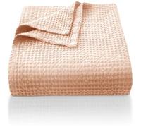 CHUFFED 100% Cotton Waffle Blanket Bed Throw Double Size-Throw Blanket for Bed Sofa Travel-Soft Lightweight Breathable Blankets and Throws for All Season Bleached Light Pink 150x200cm