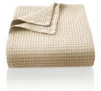 CHUFFED 100% Cotton Waffle Blanket Bed Throw Single Size-Throw Blanket for Bed Sofa Travel-Soft Lightweight Breathable Blankets and Throws for All Season Khaki Throw 130x150cm