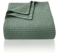 CHUFFED 100% Cotton Waffle Blanket Bed Throw Single Size-Throw Blanket for Bed Sofa Travel-Soft Lightweight Breathable Blankets and Throws for All Season Green Throw 130x150cm