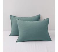 CHUFFED Linen Pillowcases 2 Pack 100% Linen Standard Pillow Cases, Breathable and Cooling Washed Pillowshams with Zipper Closure, 20x26 Inches,Aqua