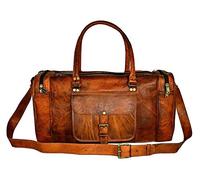 Chuffeddeal Real Goat Leather 24 Inch Large Rectangular Vintage Brown Travel Bag | Duffel Bag | Luggage Bag, Brown, L24 x W9 X H11 (inch), Luggage