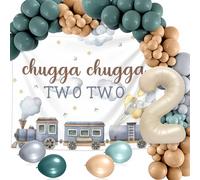 Chugga Chugga Two Two Birthday Party Decorations 2nd Train Birthday Decorations Retro Vintage Train Balloons Backdrop Number 2 Foil Balloon for 2 Year Old Party