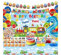 Chugga Chugga Two Two Party Decorations,Train 2nd Birthday Party Supplies, for 2 Years Old Boys Railroad Train Theme Birthday Supplies