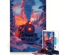 Chugging Through Winter's Glow Jigsaw Puzzles 1000 Pieces for Adults Cognitive Train Vivid Hue Pattern Assemble (50x75cm)