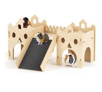 Chuiendi Guinea Pig Hideout House, Advanced Wooden Hamster House with Climbing Ladder & Multi-Holes, Bunny Castle Tower Toy for Guinea Pig Chinchilla Gerbil Hedgehog Small Animal House Habitat Hut