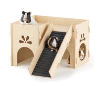 Chuiendi Guinea Pig Hideout House, Basic Large Wooden Hamster House with Climbing Ladder & Multi-Holes, Bunny Castle Tower Toy for Guinea Pig Chinchilla Gerbil Hedgehog Small Animal House Habitat Hut