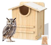 Chuiendi Owl House, Nesting Box with Wood Chip, Large Bird House for Outdoors with Feeding troughTrough for Screech/Barn Owl, Boreal, Northern Pygmy, Elf, Kestrel and Other Small to Medium Birds