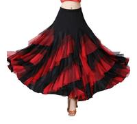 Chukamalilayi Women Ballroom Modern Latin Dance Long Flamenco Skirt Tango Competition Modern Dance Skirts (Red, One Size)