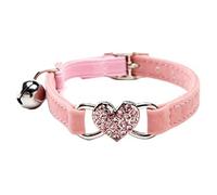 CHUKCHI Cat collar with bell bling-Cat Adjustable Collar with Crystal Heart Charm and Bells 8-11 Inches(Pink)