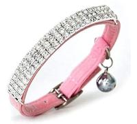 HUKCHI Soft Velvet Safe Cat Adjustable Collar Bling Diamante With Bells,11 inch for small dogs and cats (Pink) …