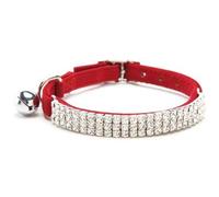 HUKCHI Soft Velvet Safe Cat Adjustable Collar Bling Diamante With Bells,11 inch for small dogs and cats (Red) …