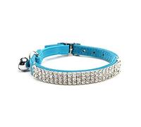 HUKCHI Soft Velvet Safe Cat Adjustable Collar Bling Diamante With Bells,11 inch for small dogs and cats (Blue)