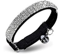 CHUKCHI Soft Velvet Safe Cat Adjustable Collar Bling Diamante With Bells,11 inch for small dogs and cats (Black) …