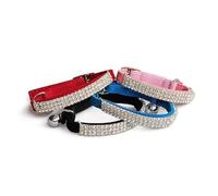CHUKCHI Soft Velvet Safe Cat Adjustable Collar Bling Diamante with Bells,4 Pcs Black，Pink，red, Black