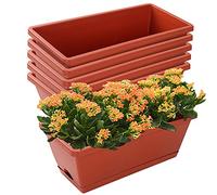 CHUKEMAOYI Window Box Planter, 7 Pack Plastic Vegetable Flower Planters Boxes 17 Inches Rectangular Flower Pots with Saucers for Indoor Outdoor Garden, Patio, Home Decor