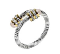Chukiyard Twisted Cable Wire Rings for Women Stainless Steel Adjustable Ring Open Cuff Design Fits 70-90mm Fingers Cable Chain Cubic Zircon with Steel Balls, Adjustable, Stainless Steel, created pearl