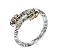 Chukiyard Twisted Cable Wire Rings for Women Stainless Steel Adjustable Ring Open Cuff Design Fits 70-90mm Fingers Cable Chain Cubic Zircon with Steel Balls, Adjustable, Stainless Steel, Created Pearl