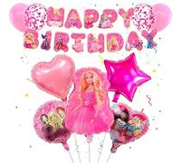 Chukua BarBi Birthday Party Decorations for Girls - Hot Pink Princess Theme, 12 Piece Set, Balloons, Banner, Ribbons & Straws, Perfect for Kids' Birthdays