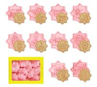 Chukua Eid Mubarak 10Pcs Muslim Eid Cookie Cutters Set - Plastic, Non-Stick Coated, Crescent Moon and Star Themed