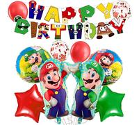 CHUKUA Super Balloons Bros Foil Balloons Happy Birthday Banner for Kids Party Supplies Decoration