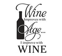 CHULAI Wine Improves with Age I Improve with Wine Lovely Quote Vinyl Wall Decals, Removable Bottle Art DIY Quotes Stickers for Dining Room Livingroom Kitchen Home Decoration