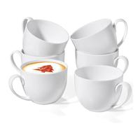 Chulan 22 oz White Bone China Coffee Mug Set of 6, Round Mugs with Handle for Hot & Cold Drinks, Microwave & Dishwasher Safe
