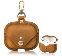 CHULEAG Charging Case Cover for Apple Airpods Pro. Handcrafted Fully, Crazy Horse Cowhide Leather Vintage Case. Protective Portable Shockproof Case with Key Chain (Brown)