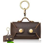 CHULEAG Handmade Leather Dog Poop Bag Dispenser with Belt Attachment,Durable, Stylish Dog Waste Bag Holder, Dog Walkers, Brass Metal Clip,Coffee