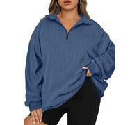 Chulianyouhuo Women Plus Size Oversized Sweatshirt Ribbed Corduroy Half Zip Pullover Tops Casual Long Sleeve Hoodies Clothes, Blue, 2X