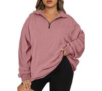 Chulianyouhuo Women Plus Size Oversized Sweatshirt Ribbed Corduroy Half Zip Pullover Tops Casual Long Sleeve Hoodies Clothes, Dark Pink, 2X