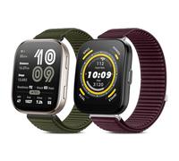 CHULN 2 Pieces Braided Strap Compatible with Amazfit Bip 6/5 Nylon Breathable Elastic Strap Compatible with Amazfit Bip 5/6, Green + Red, Amazfit Bip 6/5
