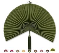 ChumDecor Bamboo Fan Wall Decor, Japanese Wall Fan, Army Green 31 in | Cute Decorative Oriental and Asian Style Hanging Piece for Above the Bed Headboard Nightstand or Small Living Room