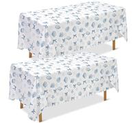 Chumia 2 Pcs Blue Bow Starfish and Seashell Table Cloth Bow Starfish and Seashell Coastal Beach Party Decorations Under The Sea Ocean Nautical Seashells Table Cover for Birthday Wedding
