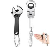 Chumia 2 Sets 10mm Ratchet Wrench Keychain Key Ring and Spanner Set Including 72 Tooth Steel 10mm Socket Wrench Keychain Adjustable High Hardness Mini Spanner for Repair
