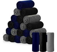 Chumia 24 Pack Fleece Throw Blankets Bulk 50 x 60 Inch Soft Fleece Blanket Solid Lightweight Warm Throw for Home Dorm Bed Sofa Couch Office Travel Wedding Gifts(Black, Grey, Navy Blue)