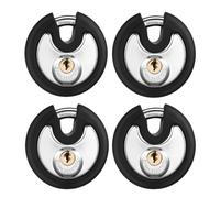 Chumia 4 Pack 70 mm Keyed Alike Padlocks Outdoor Round Stainless Steel Disc Pad Lock with Keys for Storage Unit, Sheds, Garages and Fence, Rubber Bumper Sheath (Black)