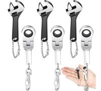 Chumia 6 Sets 10mm Ratchet Wrench Keychain Key Ring and Spanner Set Including 72 Tooth Steel 10mm Socket Wrench Keychain Adjustable High Hardness Mini Spanner for Repair