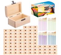 Chumia 72 Pcs Unfinished Wooden Craft Boxes with Paintbrushes Small Wooden Boxes Small Treasure Chest with Lid and Clasp Wood Storage Box for DIY Baby Shower Pirate Decor, 3.5 x 2.2 x 1.8 Inch