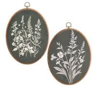Chumia Vintage Dark Green Botanical Oval Wall Art Set of 2 Retro Flower Oval Wall Art Cottagecore Style Bird Canvas Artwork for Home Bedroom Living Room