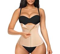 Chumian 3 Clip&Zip 6 Steel Boned Waist Trainer Corset Sport Workout Body Shaper Tummy Control (M, Beige)
