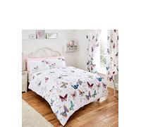 Chums Butterfly Quilt Duvet Cover OR Curtain Range White Multicoloured Double