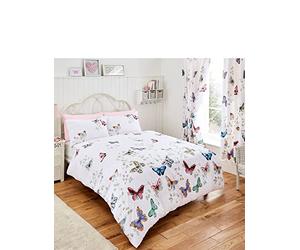 Chums Butterfly Quilt Duvet Cover OR Curtain Range White Multicoloured Single