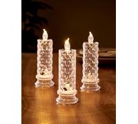 Chums Clear LED Candles (Set of 3) with Diamond Light Reflection, Battery Operated Flickering Flame Decorative Lighting Multi