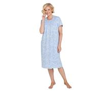 Chums Ladies 100% Cotton Jersey Print Short Sleeve Nightdress with Button Placket & Picot Trim Blue 8-10
