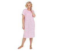 Chums Ladies 100% Cotton Jersey Print Short Sleeve Nightdress with Button Placket & Picot Trim Pink 8-10