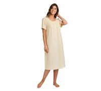 Chums Ladies 100% Cotton Lightweight Dobby Pintuck Short Sleeve Nightdress with Button Placket & Pintuck Detail Lemon 20-22