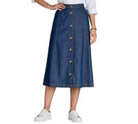 Chums Ladies 100% Denim Button Through Skirt Elasticated Back Waist Panelled Design with Pockets Denim 10 Petite